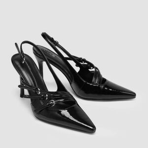 Cider Glossy Black Strappy Heels